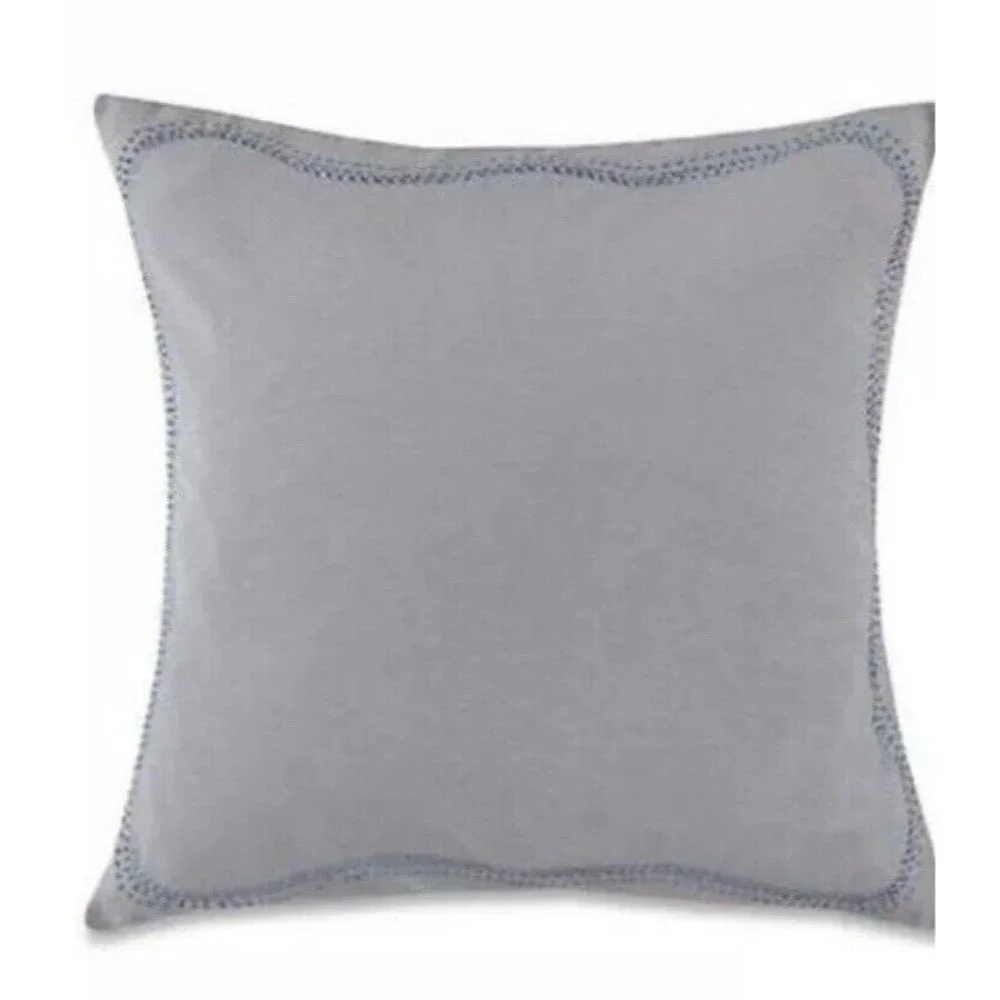 New Set Of 2 Barbara Barry Windswept Wave Lagoon Euro Shams Blue Grey Cotton